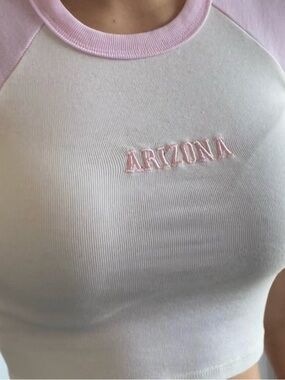 Full Tilt Pink & White “Arizona” Ringer Crop Top